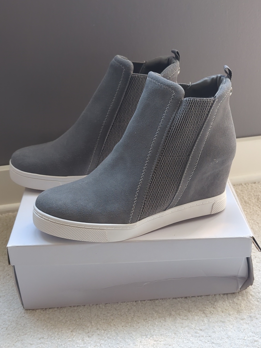 Steve Madden Gray Suede Wedge Sneaker Booties